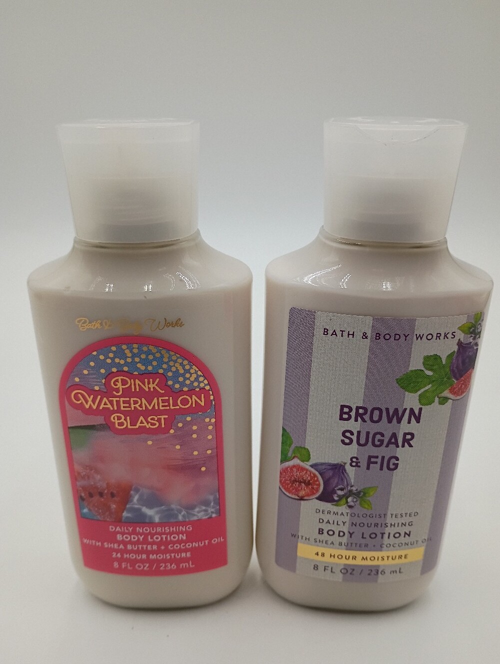 Bath & Body Works Body Lotion. Pink Watermelon Blast & Brown Sugar Fig. Retired.